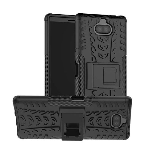 Coque Contour Silicone et Plastique Housse Etui Mat avec Support pour Sony Xperia 10 Noir