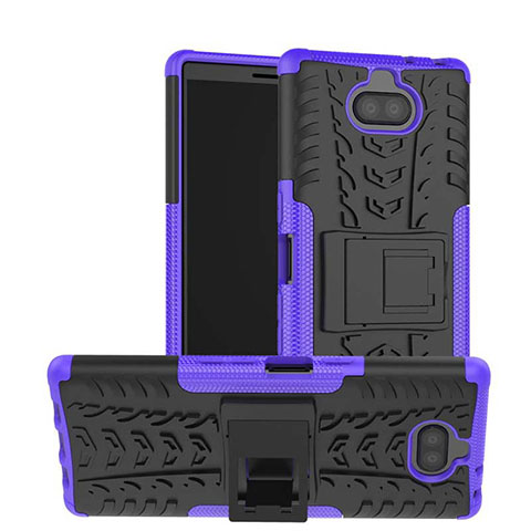 Coque Contour Silicone et Plastique Housse Etui Mat avec Support pour Sony Xperia 10 Plus Violet