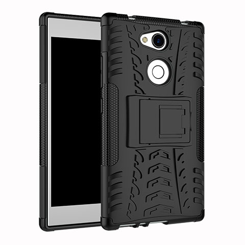 Coque Contour Silicone et Plastique Housse Etui Mat avec Support pour Sony Xperia L2 Noir