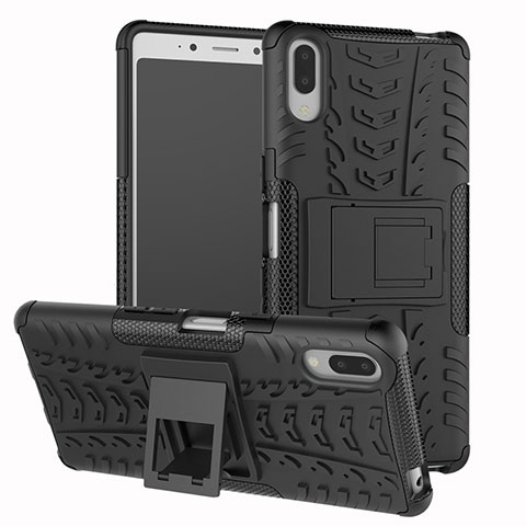 Coque Contour Silicone et Plastique Housse Etui Mat avec Support pour Sony Xperia L3 Noir