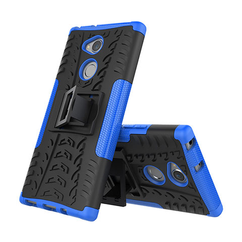 Coque Contour Silicone et Plastique Housse Etui Mat avec Support pour Sony Xperia XA2 Ultra Bleu