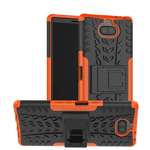 Coque Contour Silicone et Plastique Housse Etui Mat avec Support pour Sony Xperia XA3 Orange