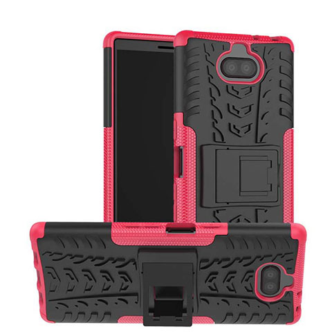 Coque Contour Silicone et Plastique Housse Etui Mat avec Support pour Sony Xperia XA3 Rose Rouge