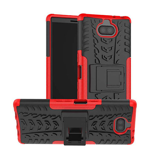 Coque Contour Silicone et Plastique Housse Etui Mat avec Support pour Sony Xperia XA3 Rouge