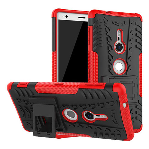 Coque Contour Silicone et Plastique Housse Etui Mat avec Support pour Sony Xperia XZ2 Rouge