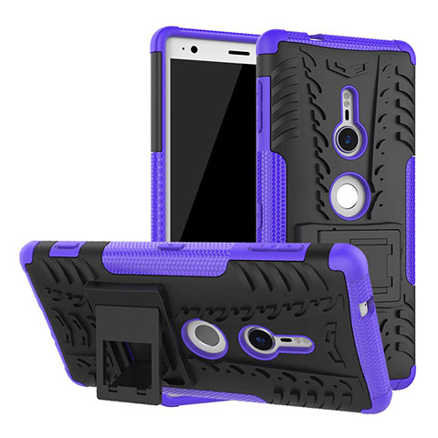 Coque Contour Silicone et Plastique Housse Etui Mat avec Support pour Sony Xperia XZ2 Violet