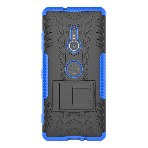 Coque Contour Silicone et Plastique Housse Etui Mat avec Support pour Sony Xperia XZ3 Bleu