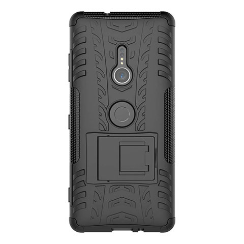 Coque Contour Silicone et Plastique Housse Etui Mat avec Support pour Sony Xperia XZ3 Noir