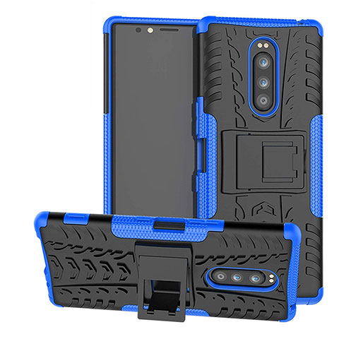 Coque Contour Silicone et Plastique Housse Etui Mat avec Support pour Sony Xperia XZ4 Bleu