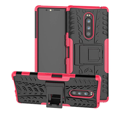 Coque Contour Silicone et Plastique Housse Etui Mat avec Support pour Sony Xperia XZ4 Rose Rouge