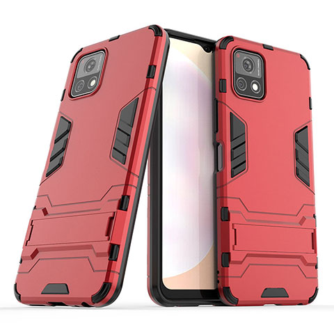 Coque Contour Silicone et Plastique Housse Etui Mat avec Support pour Vivo iQOO U3x 5G Rouge