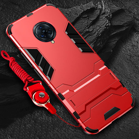 Coque Contour Silicone et Plastique Housse Etui Mat avec Support pour Vivo Nex 3 5G Rouge