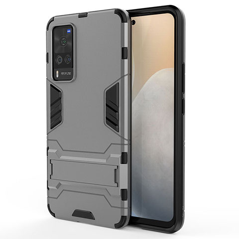 Coque Contour Silicone et Plastique Housse Etui Mat avec Support pour Vivo X60 Pro 5G Gris