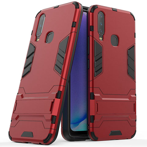 Coque Contour Silicone et Plastique Housse Etui Mat avec Support pour Vivo Y11 Rouge