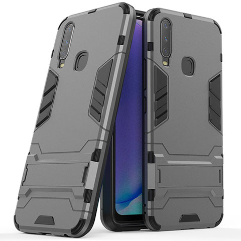 Coque Contour Silicone et Plastique Housse Etui Mat avec Support pour Vivo Y3s Gris