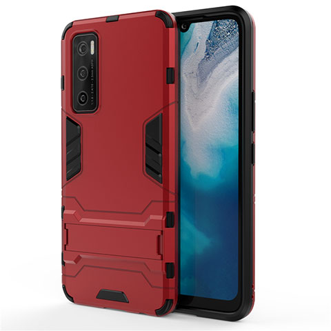 Coque Contour Silicone et Plastique Housse Etui Mat avec Support pour Vivo Y70 (2020) Rouge