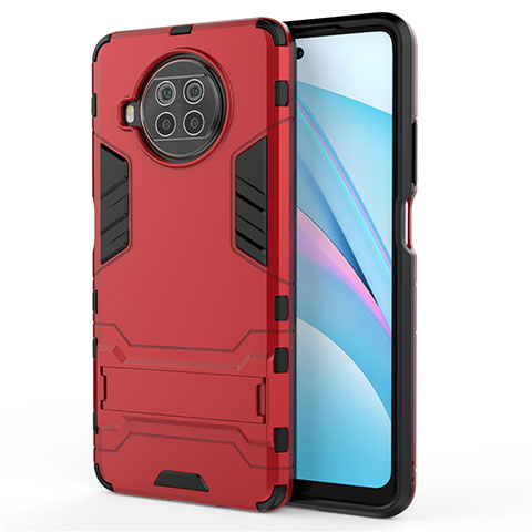 Coque Contour Silicone et Plastique Housse Etui Mat avec Support pour Xiaomi Mi 10i 5G Rouge