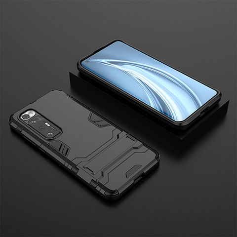 Coque Contour Silicone et Plastique Housse Etui Mat avec Support pour Xiaomi Mi 10S 5G Noir