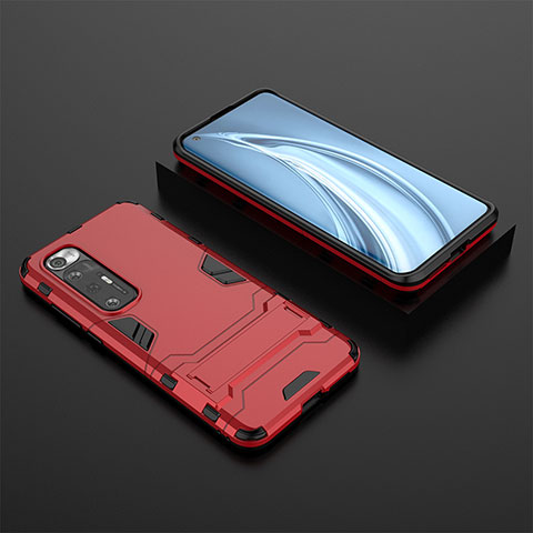 Coque Contour Silicone et Plastique Housse Etui Mat avec Support pour Xiaomi Mi 10S 5G Rouge