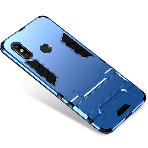 Coque Contour Silicone et Plastique Housse Etui Mat avec Support pour Xiaomi Mi 8 Bleu