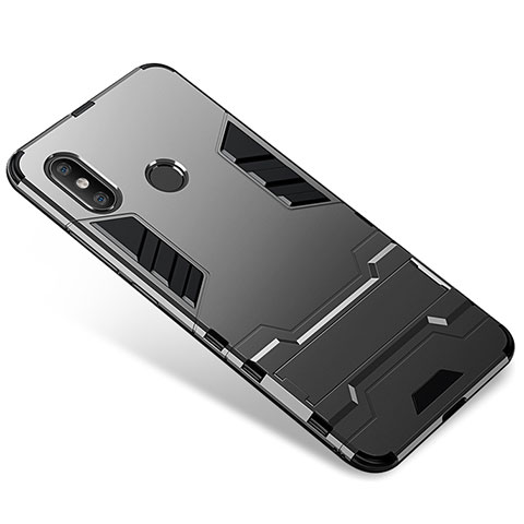 Coque Contour Silicone et Plastique Housse Etui Mat avec Support pour Xiaomi Mi 8 Gris