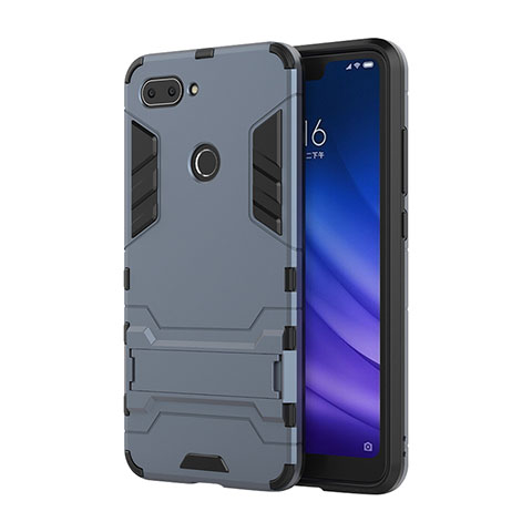 Coque Contour Silicone et Plastique Housse Etui Mat avec Support pour Xiaomi Mi 8 Lite Bleu