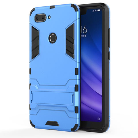 Coque Contour Silicone et Plastique Housse Etui Mat avec Support pour Xiaomi Mi 8 Lite Bleu Ciel