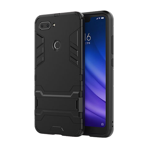 Coque Contour Silicone et Plastique Housse Etui Mat avec Support pour Xiaomi Mi 8 Lite Noir