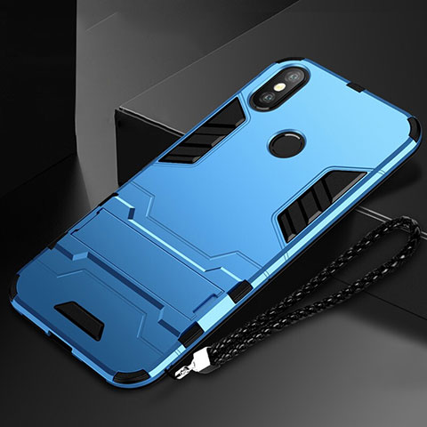 Coque Contour Silicone et Plastique Housse Etui Mat avec Support pour Xiaomi Mi Mix 3 Bleu