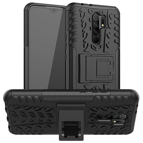 Coque Contour Silicone et Plastique Housse Etui Mat avec Support pour Xiaomi Poco M2 Noir