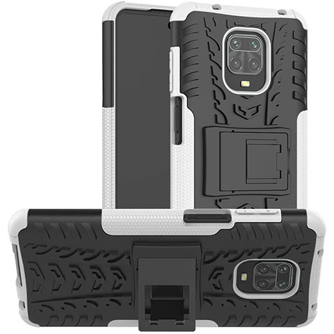 Coque Contour Silicone et Plastique Housse Etui Mat avec Support pour Xiaomi Poco M2 Pro Blanc