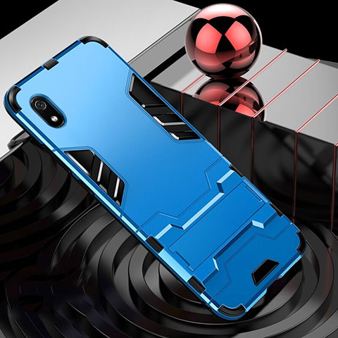 Coque Contour Silicone et Plastique Housse Etui Mat avec Support pour Xiaomi Redmi 7A Bleu Ciel