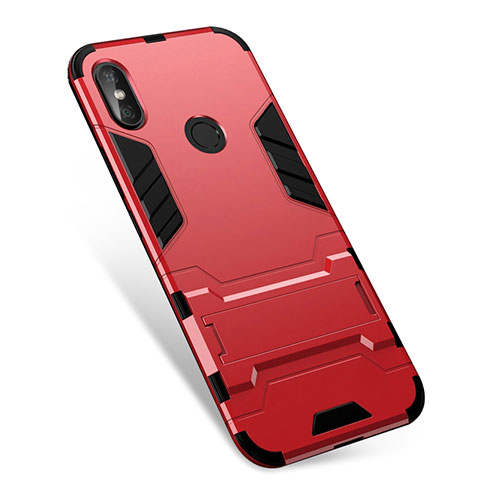 Coque Contour Silicone et Plastique Housse Etui Mat avec Support pour Xiaomi Redmi Note 5 Pro Rouge