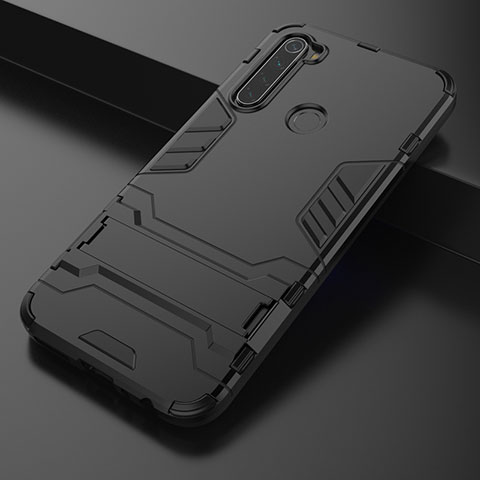 Coque Contour Silicone et Plastique Housse Etui Mat avec Support pour Xiaomi Redmi Note 8 (2021) Noir