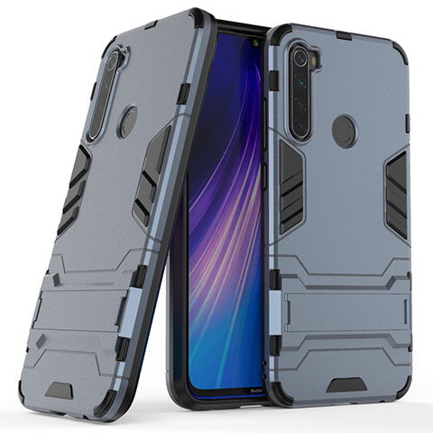 Coque Contour Silicone et Plastique Housse Etui Mat avec Support pour Xiaomi Redmi Note 8 Bleu Ciel