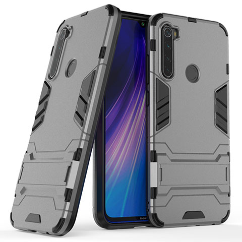 Coque Contour Silicone et Plastique Housse Etui Mat avec Support pour Xiaomi Redmi Note 8T Gris