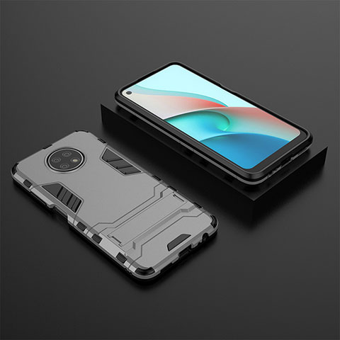 Coque Contour Silicone et Plastique Housse Etui Mat avec Support pour Xiaomi Redmi Note 9 5G Gris