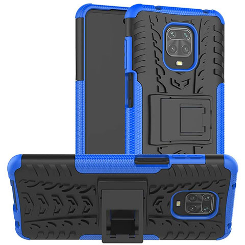 Coque Contour Silicone et Plastique Housse Etui Mat avec Support pour Xiaomi Redmi Note 9 Pro Bleu