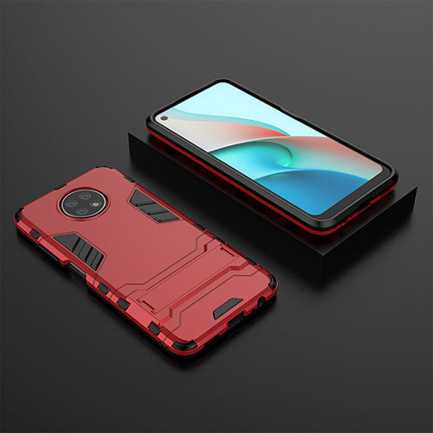 Coque Contour Silicone et Plastique Housse Etui Mat avec Support pour Xiaomi Redmi Note 9T 5G Rouge