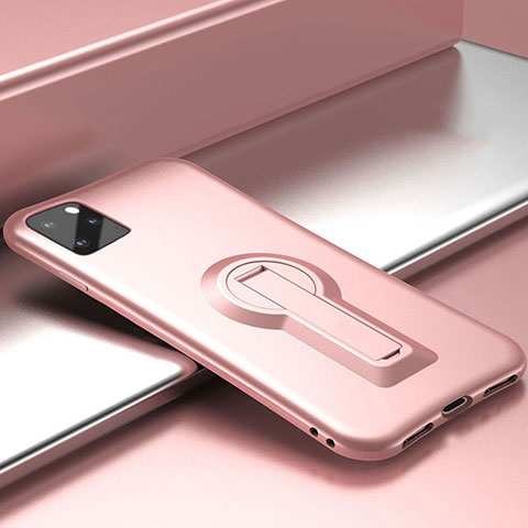 Coque Contour Silicone et Plastique Housse Etui Mat avec Support R01 pour Apple iPhone 11 Pro Or Rose