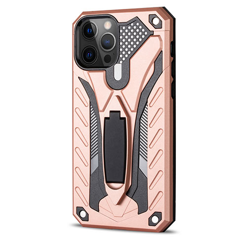 Coque Contour Silicone et Plastique Housse Etui Mat avec Support R01 pour Apple iPhone 12 Pro Max Or Rose