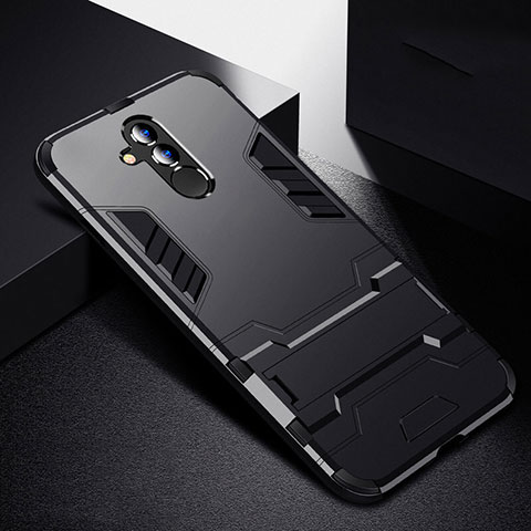 Coque Contour Silicone et Plastique Housse Etui Mat avec Support R01 pour Huawei Mate 20 Lite Noir