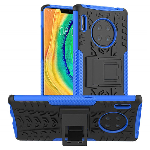 Coque Contour Silicone et Plastique Housse Etui Mat avec Support R01 pour Huawei Mate 30 5G Bleu