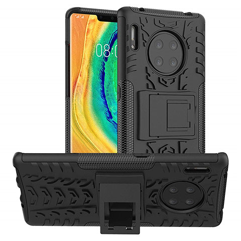 Coque Contour Silicone et Plastique Housse Etui Mat avec Support R01 pour Huawei Mate 30 Pro 5G Noir