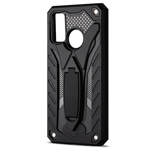 Coque Contour Silicone et Plastique Housse Etui Mat avec Support R01 pour Huawei P Smart (2020) Noir