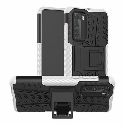 Coque Contour Silicone et Plastique Housse Etui Mat avec Support R01 pour Huawei P40 Argent