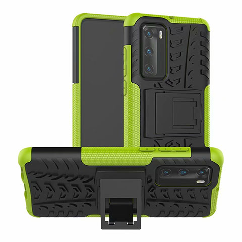 Coque Contour Silicone et Plastique Housse Etui Mat avec Support R01 pour Huawei P40 Vert