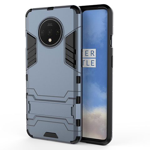 Coque Contour Silicone et Plastique Housse Etui Mat avec Support R01 pour OnePlus 7T Bleu