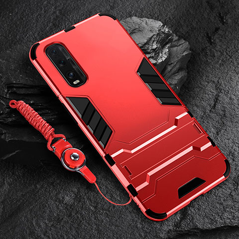 Coque Contour Silicone et Plastique Housse Etui Mat avec Support R01 pour Oppo Find X2 Rouge