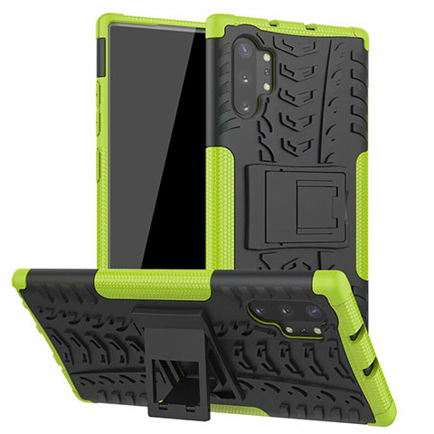 Coque Contour Silicone et Plastique Housse Etui Mat avec Support R01 pour Samsung Galaxy Note 10 Plus 5G Vert